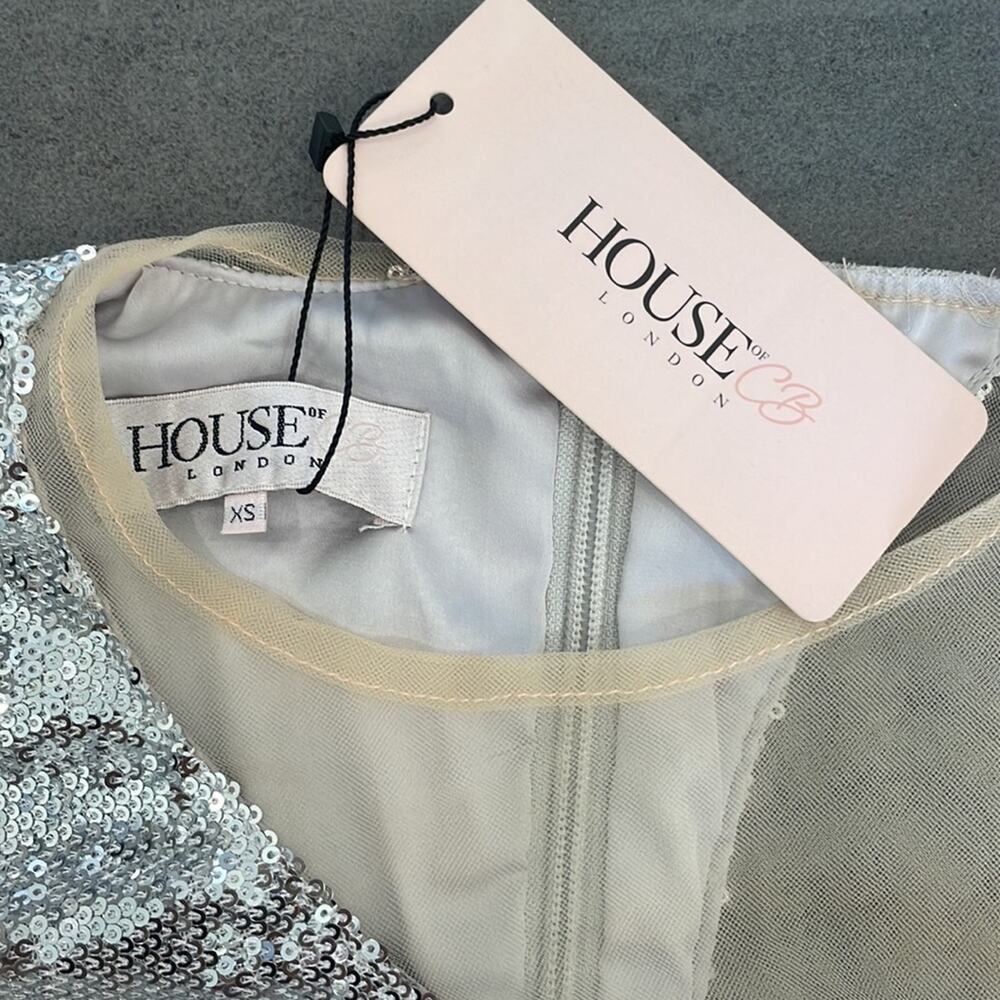 NWT House Of CB London Zia Nude and Silver Mini Dress size XS - Picture 7 of 10
